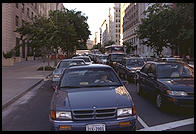 Traffic Jam. Washington, D.C. In 1995, Bill Clinton closed Pennsylvania Avenue to traffic by commoners. Hence residents of Washington, D.C. are forced to fight their way through traffic to get around the White House.