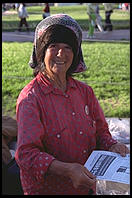 Connie, a perennial protester outside the White House (Washington, D.C.). This photo was taken shortly after Bill Clinton closed Pennsylvania Avenue to traffic by commoners.