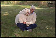Philip Greenspun (wearing dog-hair sweater) and George.  Boxford.  circa 1987.  Photo: Peter Sevcik.