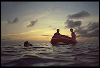 After snorkeling, the pickup.  Off the coast of St. Lucia.