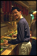 Bruce at Harold's pickle bar, Holiday Inn, Parsippany, New Jersey.