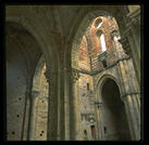 The ruined abbey of San Galgano, between Rome and Florence