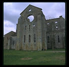 The ruined abbey of San Galgano, between Rome and Florence