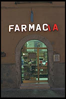 A typical small town pharmacy in the evening