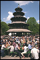 Chinese Pagoda beer garden.  English Garden. Munich.