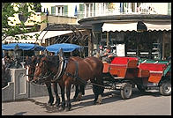 Horse Carriages waiting to take tourists up to Neuschwanstein (King Ludwig II's great castle in Bavaria).
