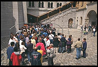 People waiting to get into Neuschwanstein, Bavaria.  In the summer, these lines can be 3 hours long.  People die in the heat.