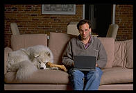 Philip sitting at his Windows NT box (photo: Rob Silvers)