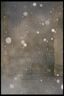 A villa's gates in a light snowfall in Vicenza, Italy.