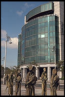 International Financial Services Center (with famine monument in foreground). Dublin, Ireland.