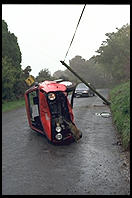 Overturned Golf.  Entering the Wicklow Mountains south of Dublin, Ireland.