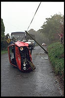 Overturned Golf.  Entering the Wicklow Mountains south of Dublin, Ireland.