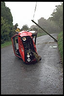 Overturned Golf.  Entering the Wicklow Mountains south of Dublin, Ireland.