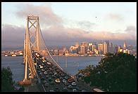 Traffic Jam on the Bay Bridge.  San Francisco, California (at 6:30 am, from Treasure Island)