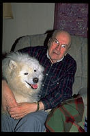 My grandfather Nick and his companion Sky (a Samoyed bitch)
