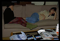 Melissa and Mara on the sofa.