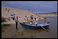 Kids fishing among the sand dunes.  Oregon Coast