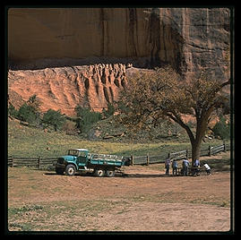 Canyon de Chelly (northeast Arizona).  The only legal way to see most of the canyon is with a Navajo guide.  Here is a typical group of tourists on a truck-based tour of the canyon.