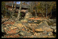 A postcard-quality covered bridge inside the Flume State Park, New Hampshire