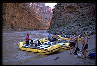 OARS boats on beach.  Grand Canyon