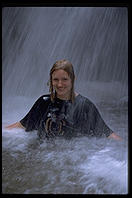 Eve Andersson in waterfall.  Grand Canyon National Park.