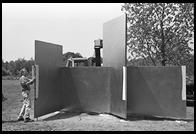 Installation of an Escaping Flatland sculpture by Edward Tufte. Cheshire, Connecticut