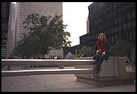 Eve at the World Trade Center.  Note the huge steel barricade.